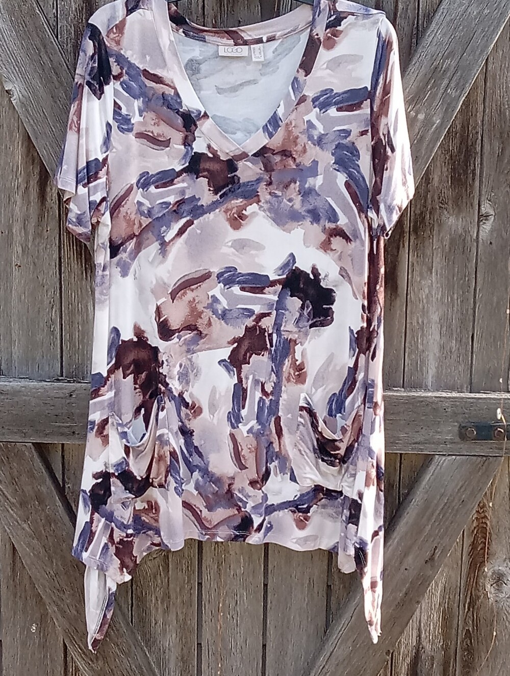 Logo by Lori Goldstein Printed Knit Top With Hem Detail, L